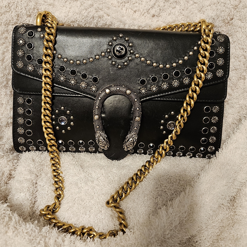 Gucci Dionysus Black and Gold Studded Shoulder Bag